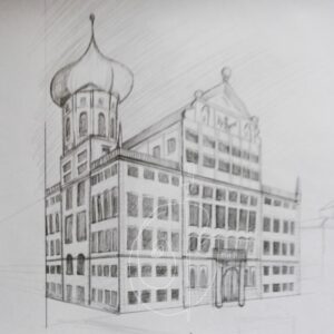 Rathaus Zeichnung gezeichnet Bleitiftzeichnung Auftrag